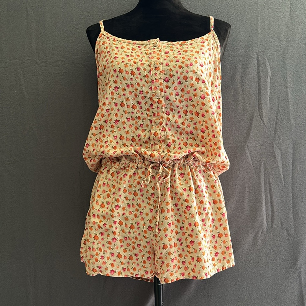 Boho-Chic MUDD Crochet Racerback Cream with Floral Print Romper XL Juniors